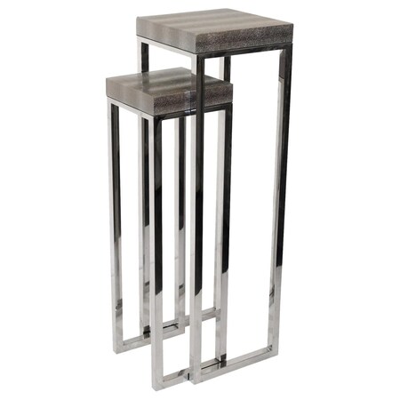 Sekkusu Furniture Silver Lizard Exotic Leather Tall Nesting Tables with Stainless Steel Legs K-D SE2962582